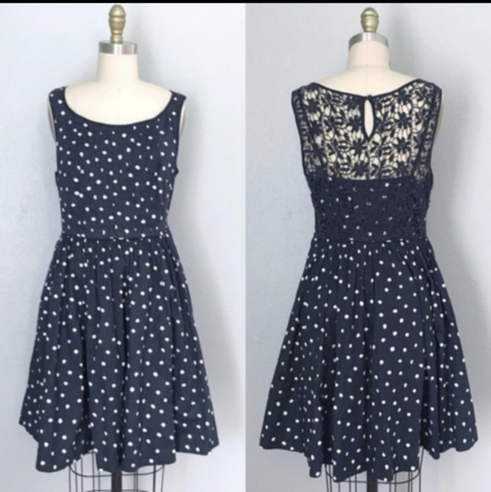 Anthropologie polkadot lace back fit n flare dress